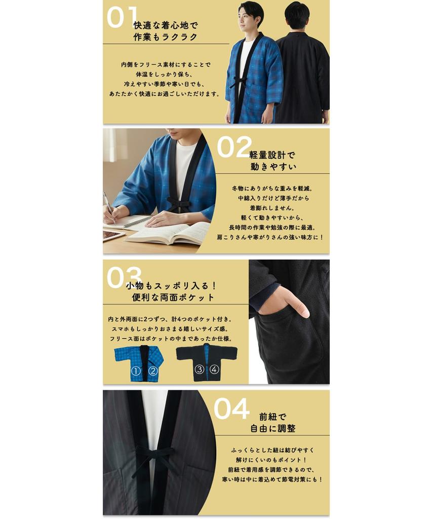 KYOETSU Men's Winter Fleece Hanten (Shippo, Size M)