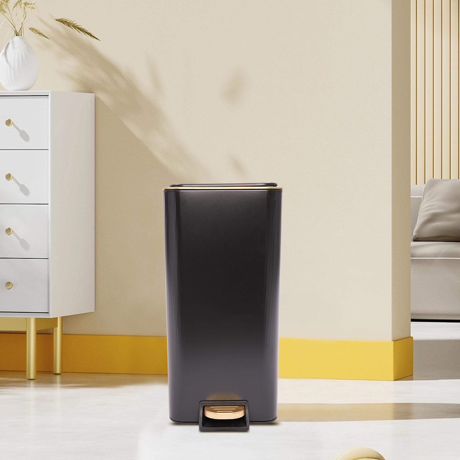 

Elegant Black Gold 12L Step Trash Can with Secure Lid, Touch-Free Foot Pedal, Space-Saving Design for Kitchen Bathroom Home 12L чорний