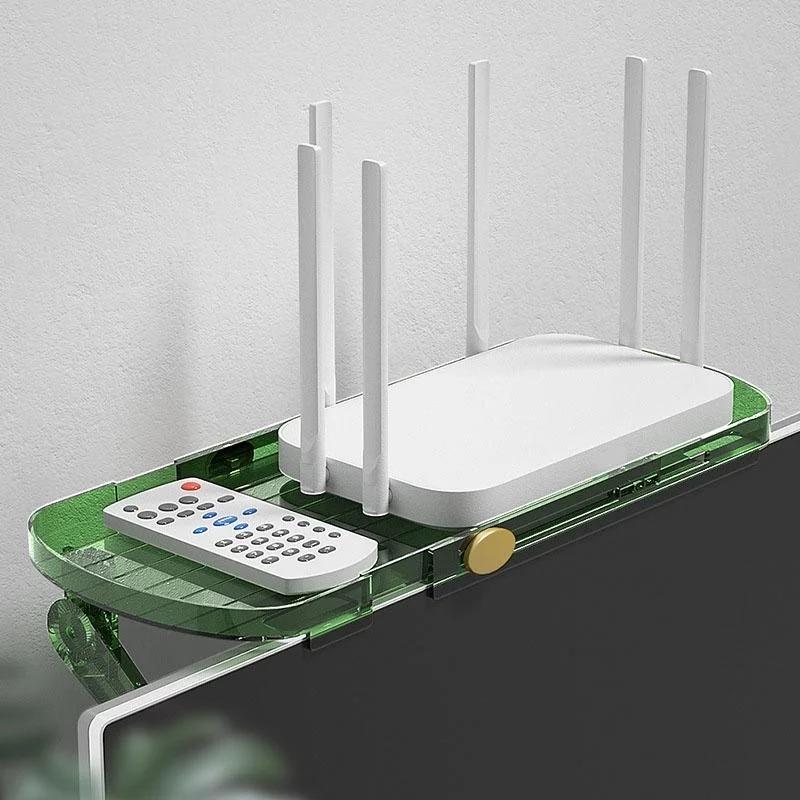 1 Pc No Punching TV Screen Top Storage Shelf Multifunction Adjustable Computer Monitor Organizer Rack