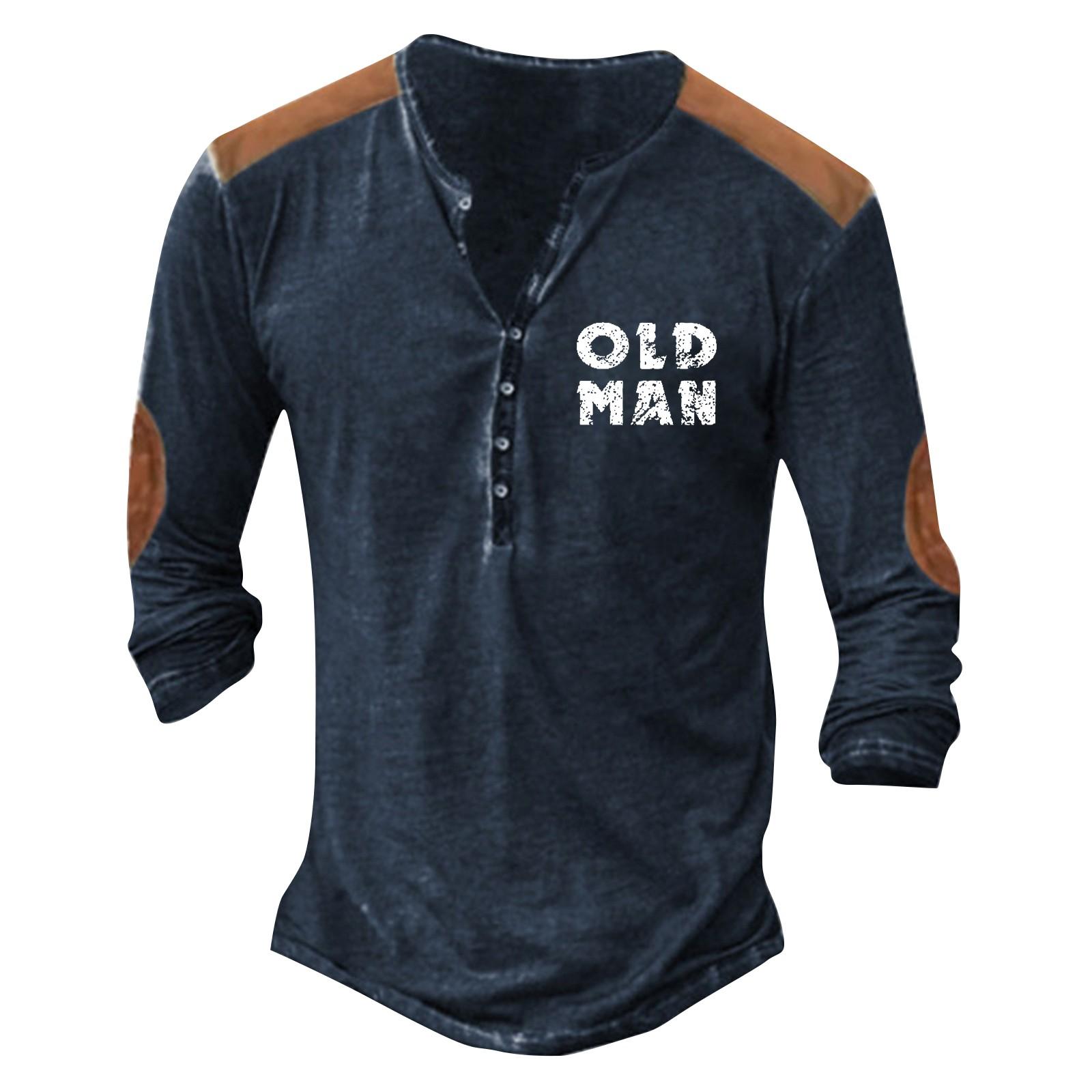 

Мужская футболка с принтом на открытом воздухе, свободный топ с длинными рукавами на пуговицах в стиле ретро XL тёмно-синий