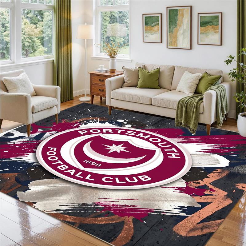 Portsmouth FC Design Crystal Velvet Rug Soft Decorative Mat for Bedroom Entrance