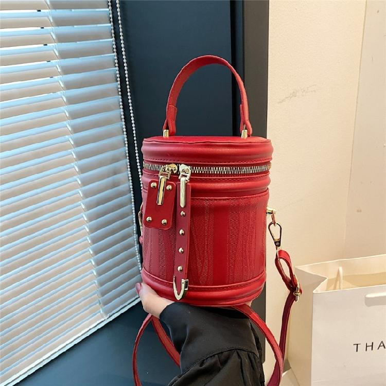 Shoulder Crossbody Bag PU Leather Cylinder Bag Bucket Handbag for Daily Activity