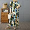 Dimanaf Plus Size New 2025 Women Summer Printing Dress Basic V-Neck Beach Casual Long Fashion Loose Dress
