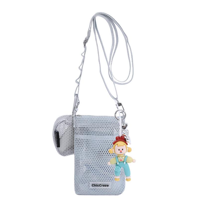 Sweet little fresh mobile phone bag women's 2025 summer new hollow shoulder bag crossbody mesh portable storage bag