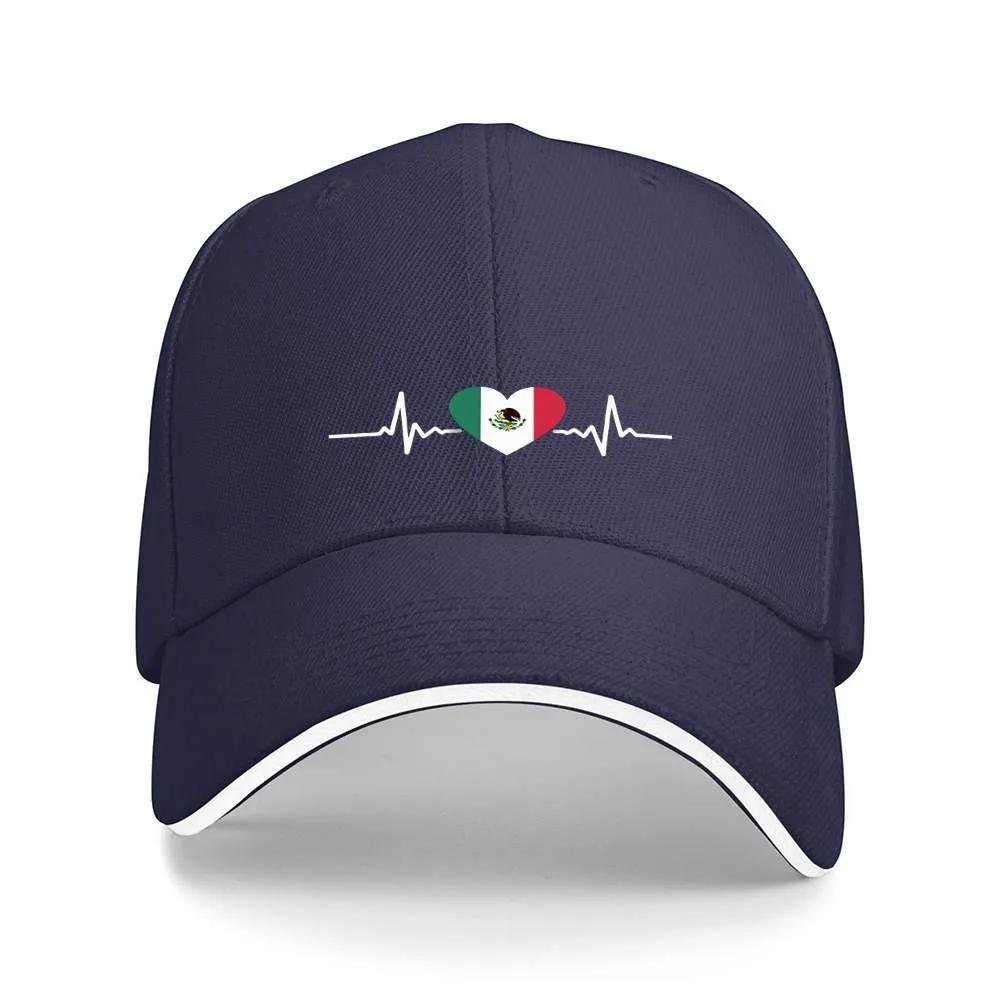 Mexican Flag Heartbeat ECG Line Baseball Cap Patriotic Tricolor Polyester Adjustable Casual Outdoor Cap