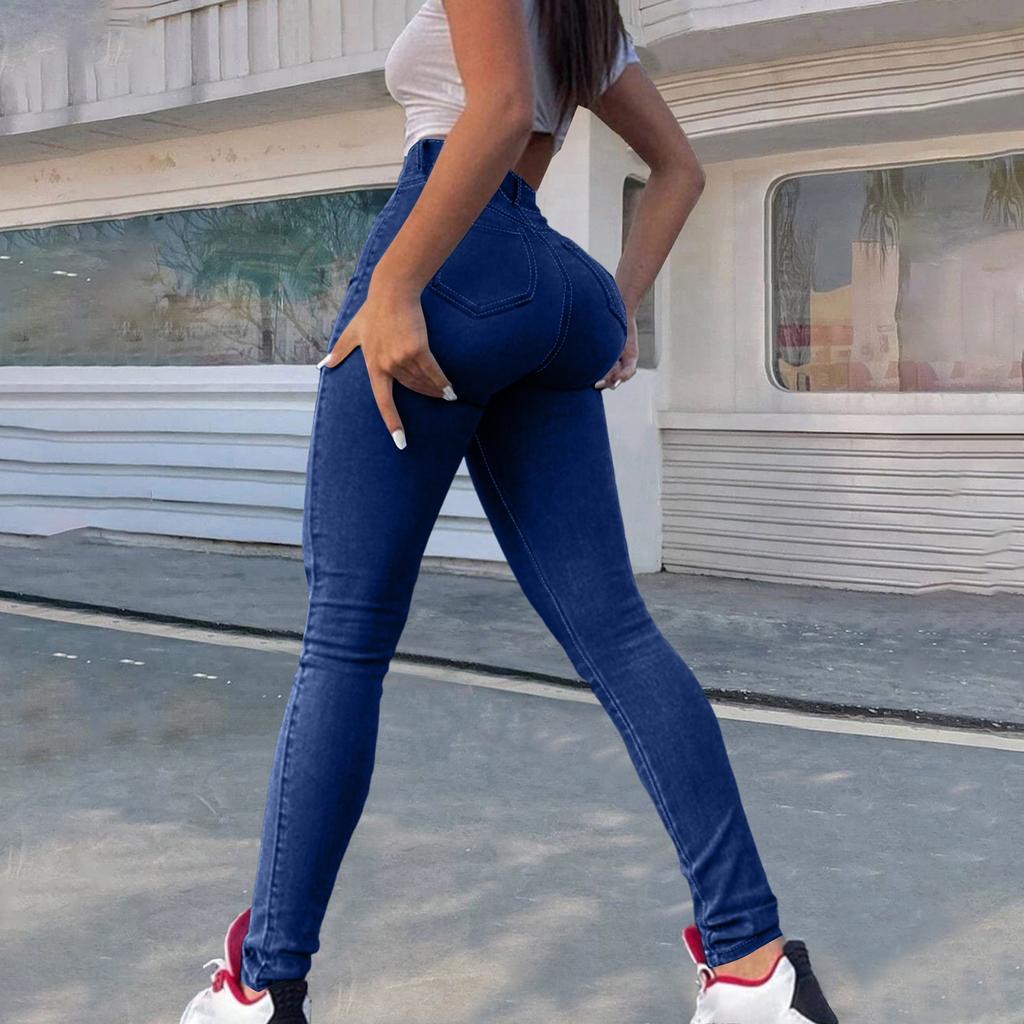 Ladies' Color Casual Pants Versatile Slim Fit Straight Leg Denim Jeans