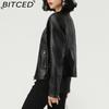 BITCED Autumn Slim-Fit Women's Leather Jacket Slim-Fit Outerwear Leather Clothing for Women