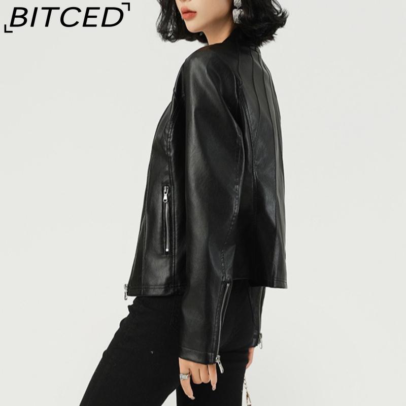 BITCED Autumn Slim-Fit Women's Leather Jacket Slim-Fit Outerwear Leather Clothing for Women
