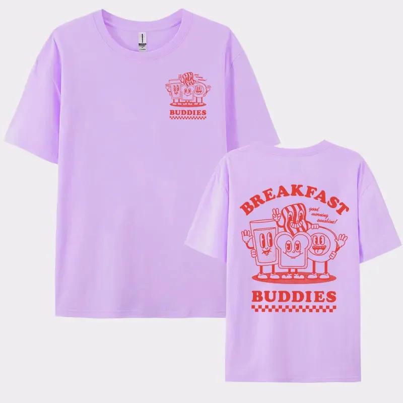 BREAKFAST BUDDIES Funny Cute Meme Graphic T-shirt Men Women's Fashion Hip Hop Cartoon T-shirts Casual Cozy Short Sleeve T Shirt