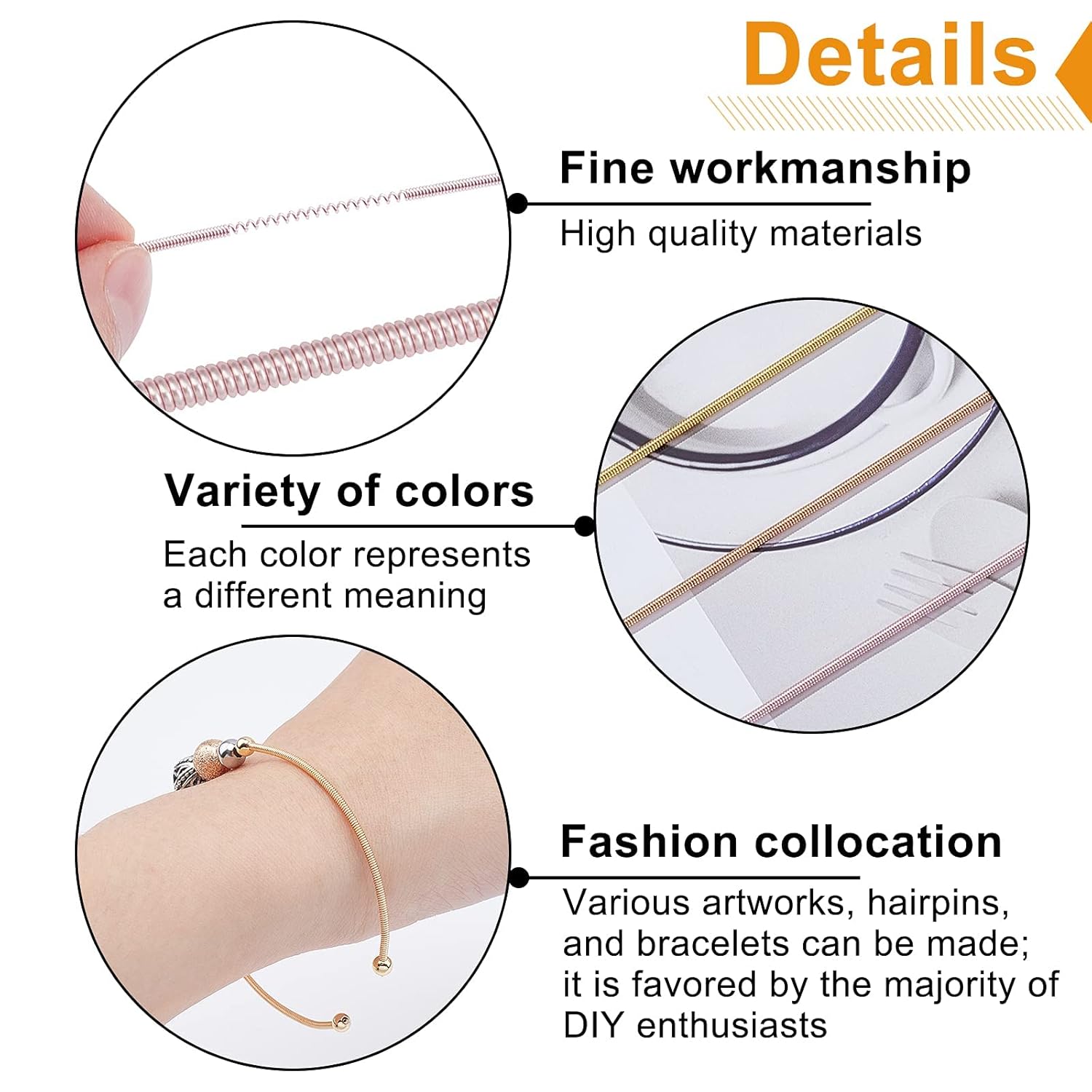 PH PandaHall 3 Цвета Французская Латунная Проволока 1,6 мм Спиральная Проволока Гамп Дабка Жемчуг для Вышивки Бисерного Плетения и Изготовления Украшений Художественные Работы Дизайн Одежды,