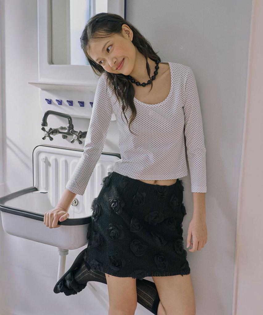 Jun Jun Space Flower Appliqué Mini Skirt_Black