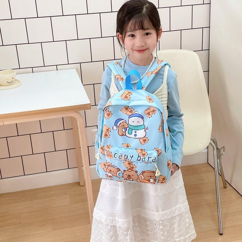 Cute Loopy Capybara Snowman Burger Cartoon Printed Children Backpack For Kindergarten And Elementary Students