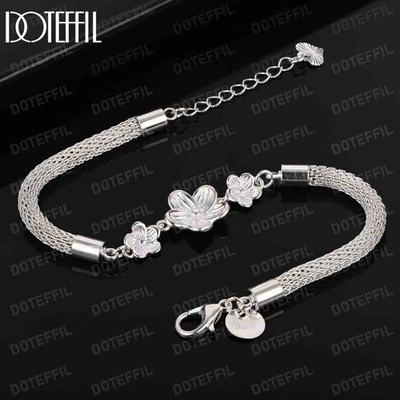 Bracciale in argento sterling 925 con triplo fiore di prugna e rosa, gioiello da sposa alla moda