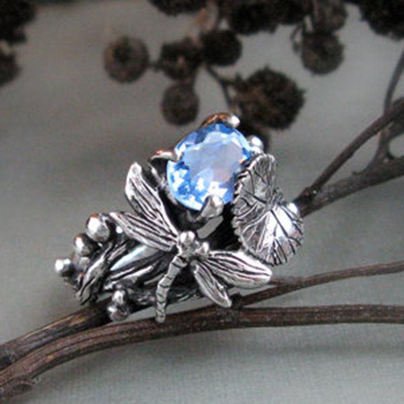 Accessories Dragonfly Lotus Ring Women'S Vintage Thai Silver Topaz Ring