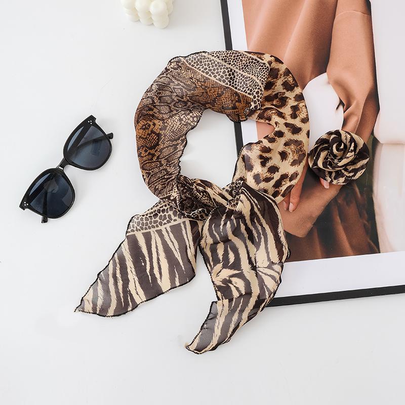 

Трехмерный шарф из шифона и шелка с леопардовым принтом, женский шарф, шарф y2k, ретро-шарф, завязанный на голову шоколадный