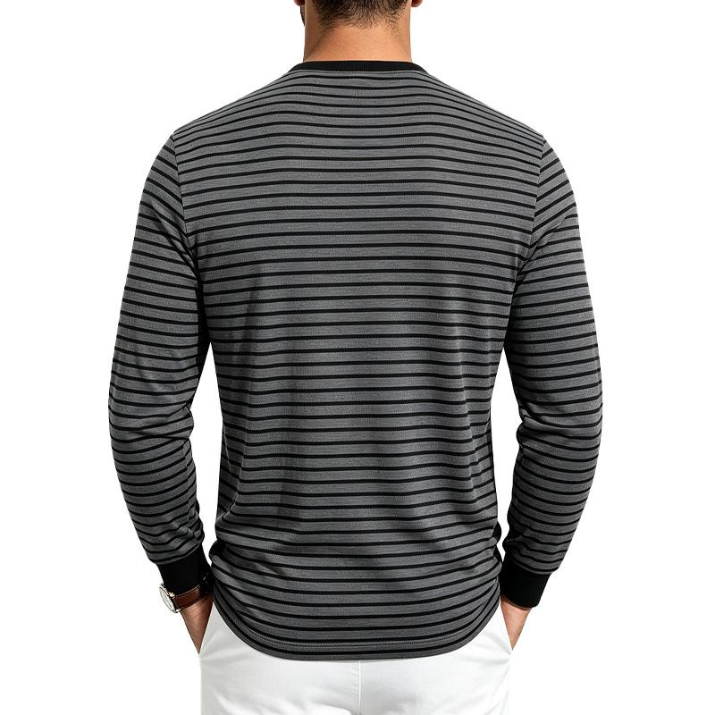 Pánské pruhované tričko Henley s dlouhým rukávem, kulatým výstřihem, zapínáním na knoflíky, ležérním volným střihem, každodenní základní topy pro muže