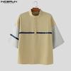 INCERUN Oversized Men Casual Loose Half Sleeve Stitching Striped Shirts