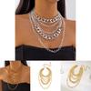 Collier Punk Géométrique Superposé Avec Chaîne Surdimensionnée Pour Femmes Et Hommes