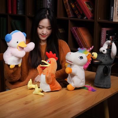 30cm Kawaii Animal Unicorn Penguin Cock Cow Plush Hand Puppet Simulation Storytelling Stuffed Soft Hand Finger Story Puppet