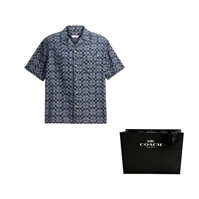 Coach Shirts Men's Blue Lapel Moderate CY559-RF2