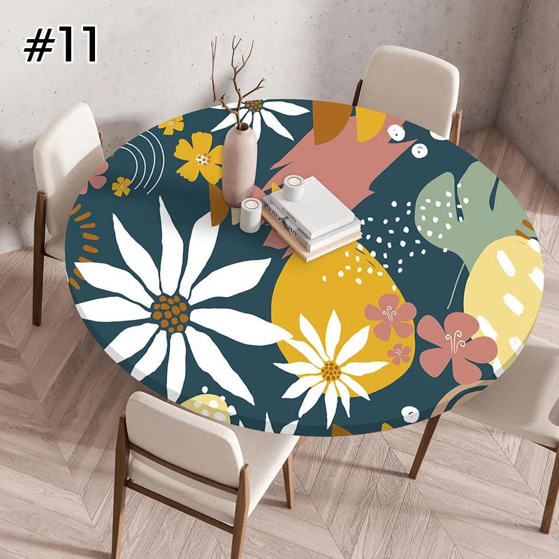 Round Table Cover for Kitchen Dining Table Waterproof Stretchable Tablecloth Stain-Resistant Round Table Mat Wedding Party Home