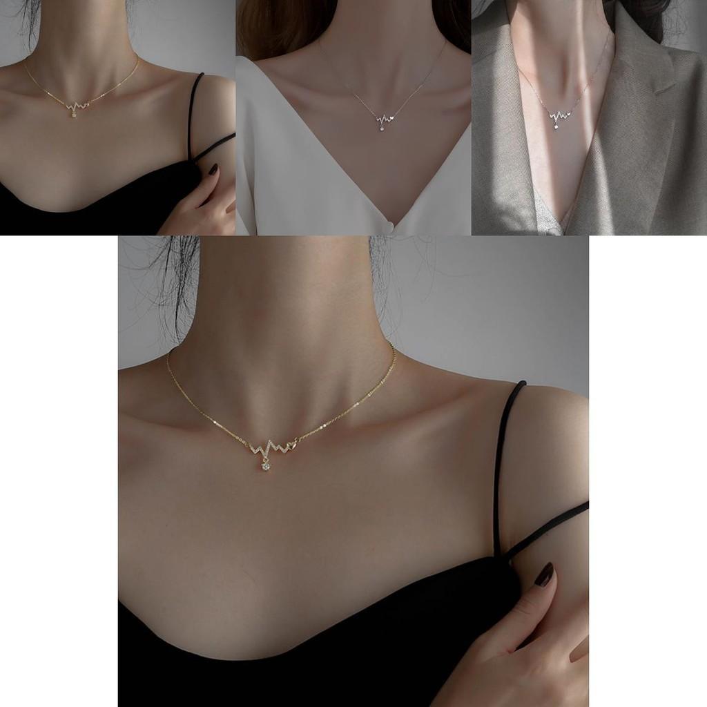 Trendy Heartbeat Necklace For Women Korean Version Electroplated Alloy Chain And Electrocardiogram Elements
