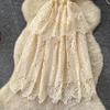 Celebrity Retro Short-sleeved Dress Women's Summer Hollow Crochet Waist Design Light and Familiar Imperial Sister Temperament Medium and Long Dress