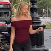 Women's summer new sexy babes one-word shoulder lace solid color T-shirt top wholesale