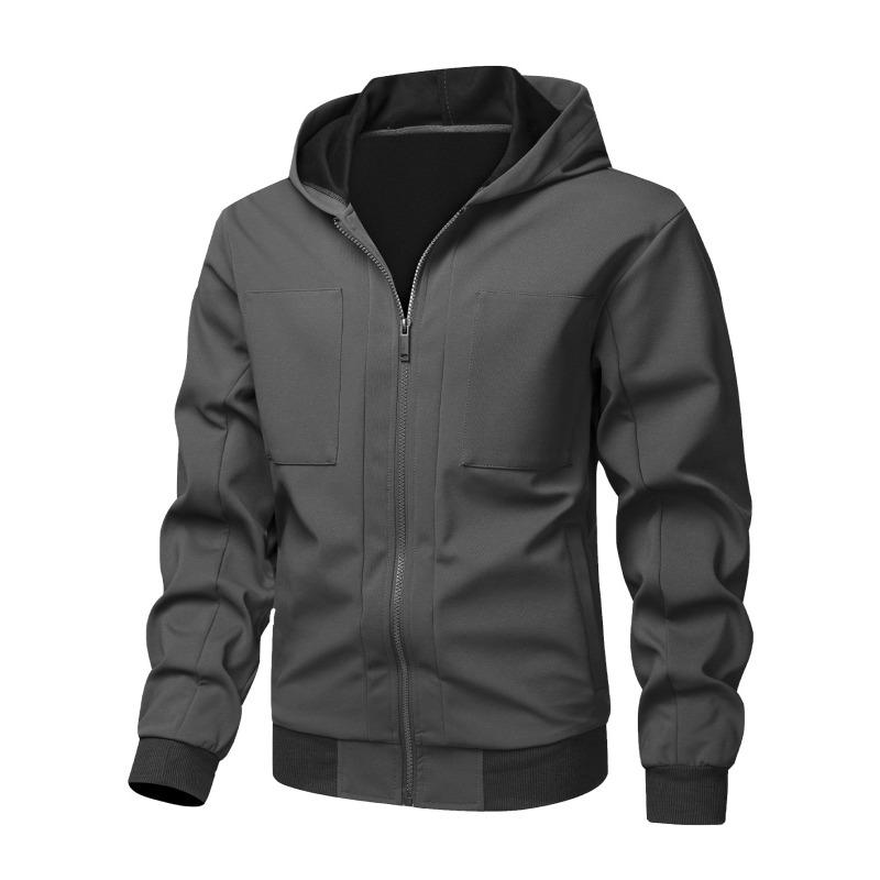 

Men s Solid Color Casual Sports Versatile Hooded Cardigan Fashion Long-sleeved Sweatshirt Jacket S серый