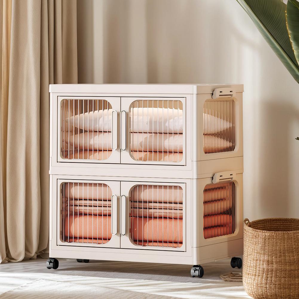 2-Layer Multifunction Storage Cabinet Dustproof Foldable Closet Large Capacity Clothes Wardrobe for Books Clothes Small Gadgets