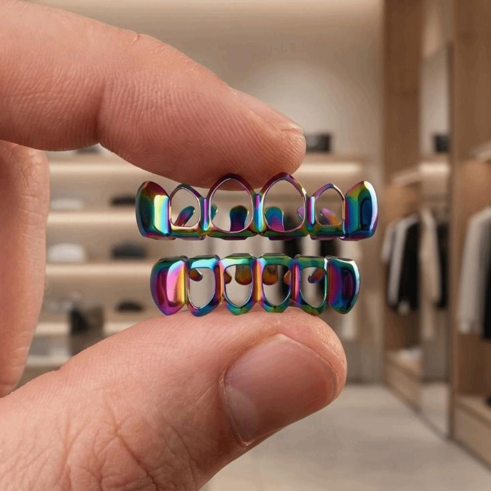 2Pcs/Set Glossy Dental Grills Hip Hop Hollow Teeth Grillz Braces Charm Teeth Grillz Dental Crown