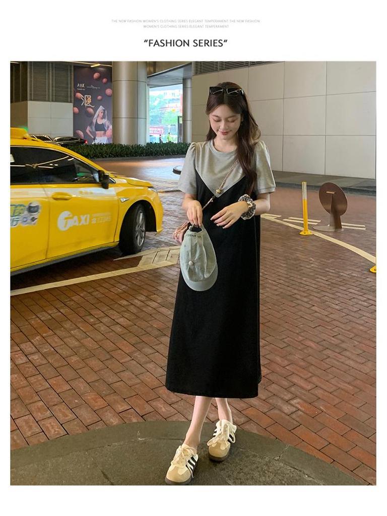 Schickes Colorblock Übergrößen Damen Sommerkleid mit kurzen Ärmeln und mittlerer Länge