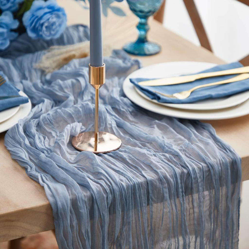 Boho Table Runner Balinese Gauze Pleated Tablecloth Long for Happy Easter Wedding Bridal Baby Shower Birthday Table Decorations