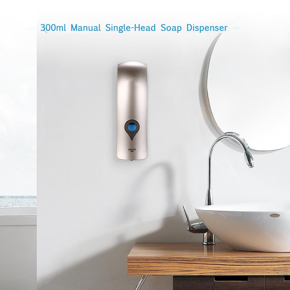 300ml Wandmontage Enkele Kop Handmatige Zeepdispenser Douchegel Vloeibare Shampoo Dispenser Houder--Grijs
