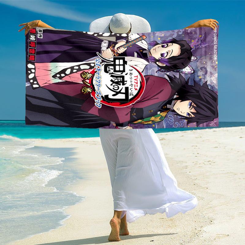 Japanese artist Koyoharu Gotouge's Demon Slayer beach towel, outdoor camping vacation swimming beach towel, outdoor absorbent bath towel blanket K6