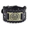 Punk Men Wide Bangle Accessory Wolf Head Charm Bracelet Leather Weave Adjustable Wristband Friendship Jewelry