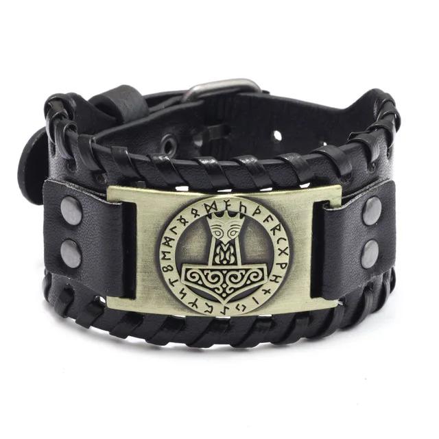 Punk Men Wide Bangle Accessory Wolf Head Charm Bracelet Leather Weave Adjustable Wristband Friendship Jewelry