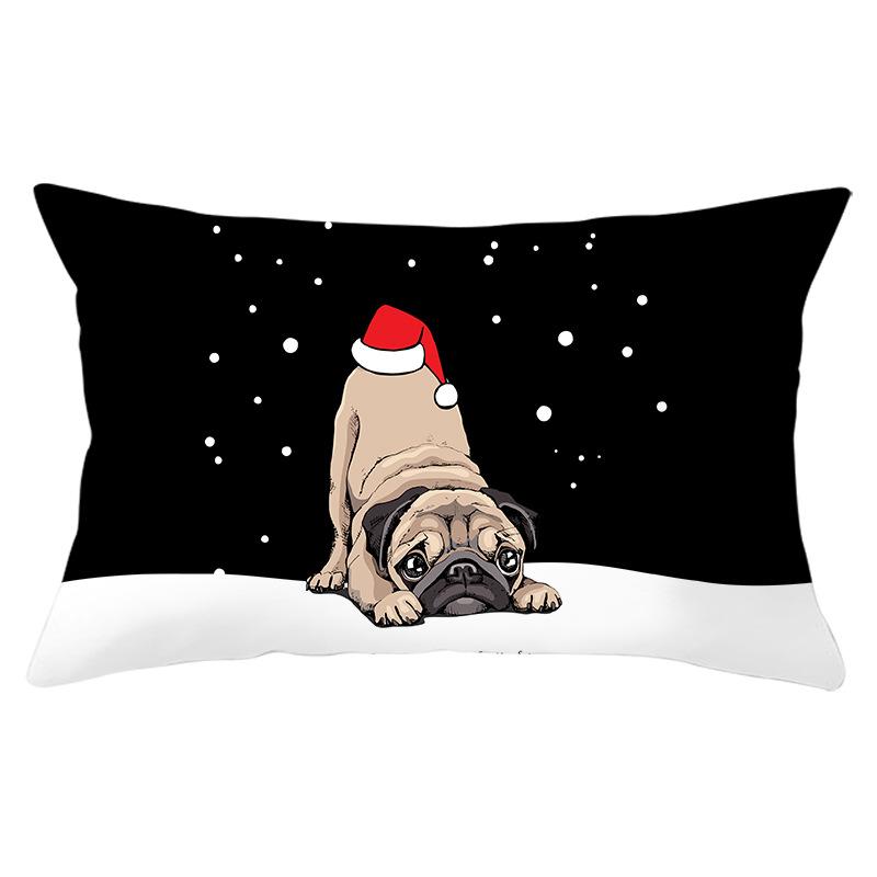Dog Print Series Christmas Pillowcase Rectangular Peach Skin Waist Pillowcase Home Sofa Cushion Cover