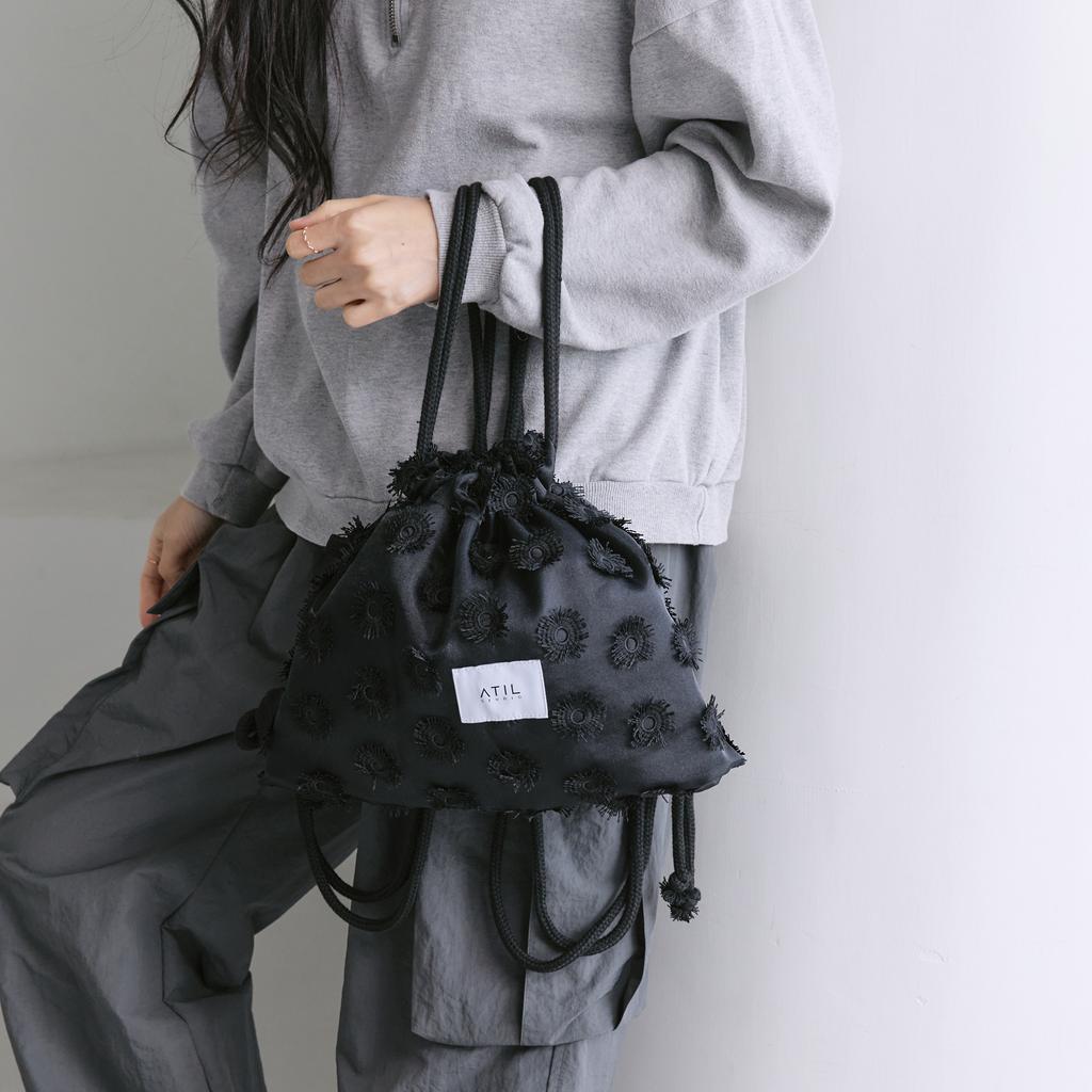 Atil Studio Floral Chiffon Drawstring Mini Backpack _ [Black]