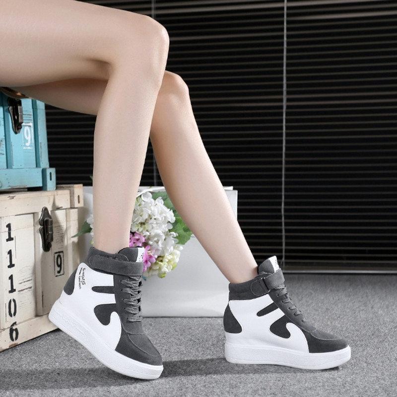 Fashion Red Sneakers Women 2024 New High Top Platform Casual Wedges Autumn Winter Female Black Internal Increase Vulcanize Shoes Lace-up