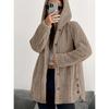 Autumn and Winter Women's Solid Color Long Sleeved Hooded Loose Plush Jacket for Women