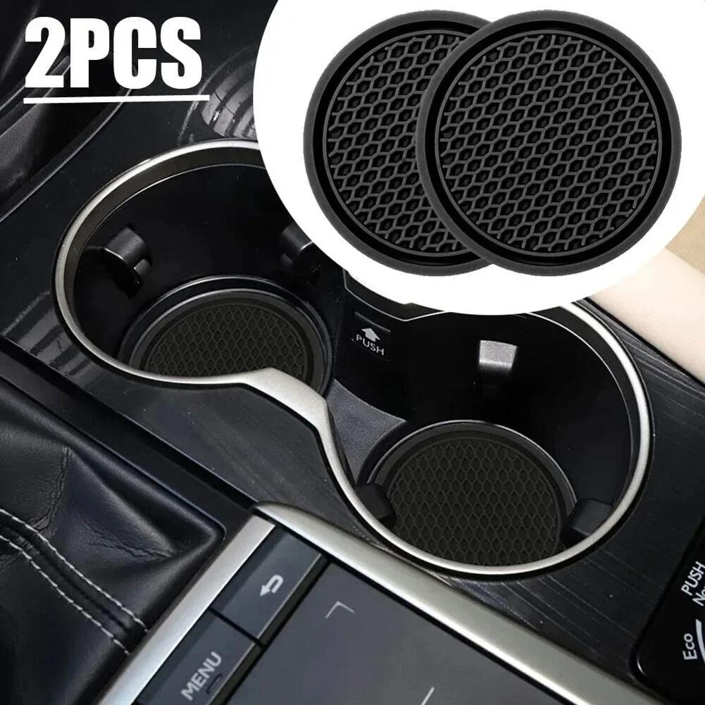 Car Anti Slip Cup Coaster 2pcs Black Interior Accessory Suitable for Most 7cm Diameter Cups - Essential - with Car Decoration