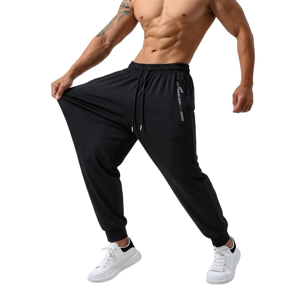 Men Casual Lightweight Stretch Quick Dry Pants Elastic Waist Zipper Pocket Breathable Sports Trousers for Everyday Wear