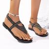 Fashion Plus-size Sandals Women's Summer Round Toe Clip Glitter Soft Soled Non-slip Wear Resistant Fashion Flat Shoes
