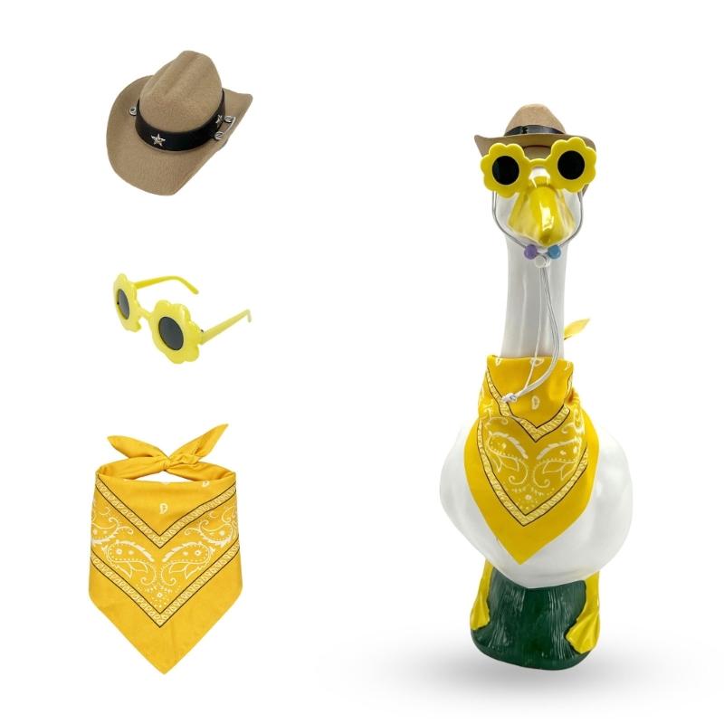 Porch Bird Clothes for 23 Inch Display with Coordinated Hat, Flower Glasses and Scarf for Patio or Entry Display