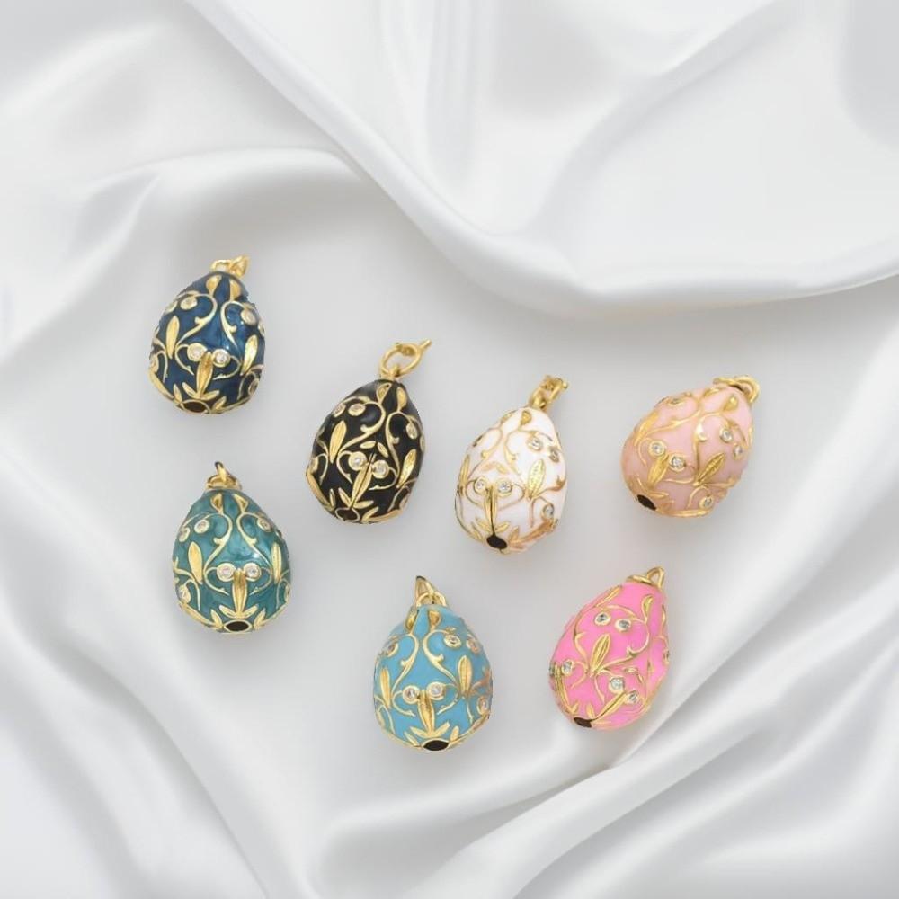 Bohemia Colorful Enamel Pendant Copper Necklace Pendant Chic Easter Egg Crystal Pendant  Ladies