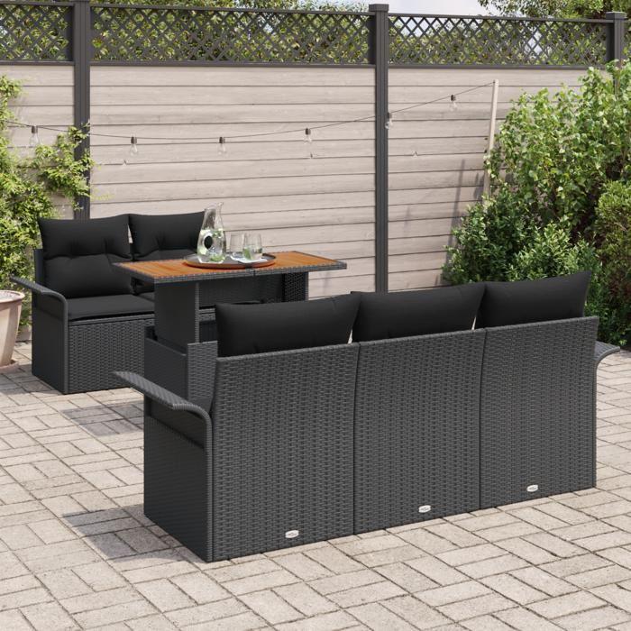 Ensemble de Canapés de Jardin 6 Pièces avec Coussins en Rotin Poly Noir vidaXL, Canapé de Jardin 2 Places avec Rangement &amp; 3358011