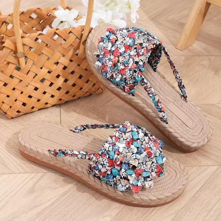 South East Asia foreign trade large size colorful flowers toe cool slippers summer new hollow woven beach women's shoes