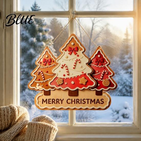 Decorative Hanging Door Decor Christmas Wooden Sign Ornament Multi-Layer Tree Wood Plaque Vintage Window with Rope Merry Festive Wall Atmosphere