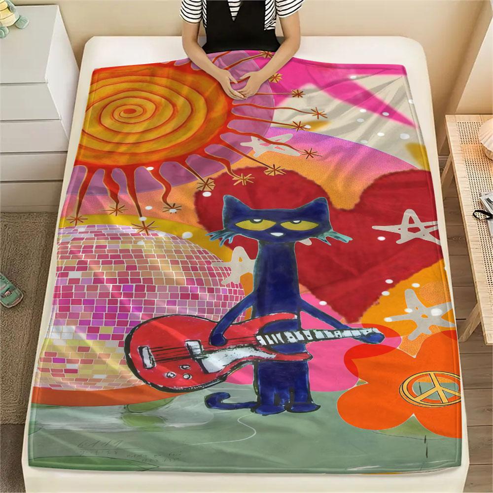 1PC Pete Cat Dream Blanket, High quality Comfortable for All Seasons, Home Decor, Warmth and Comfort
